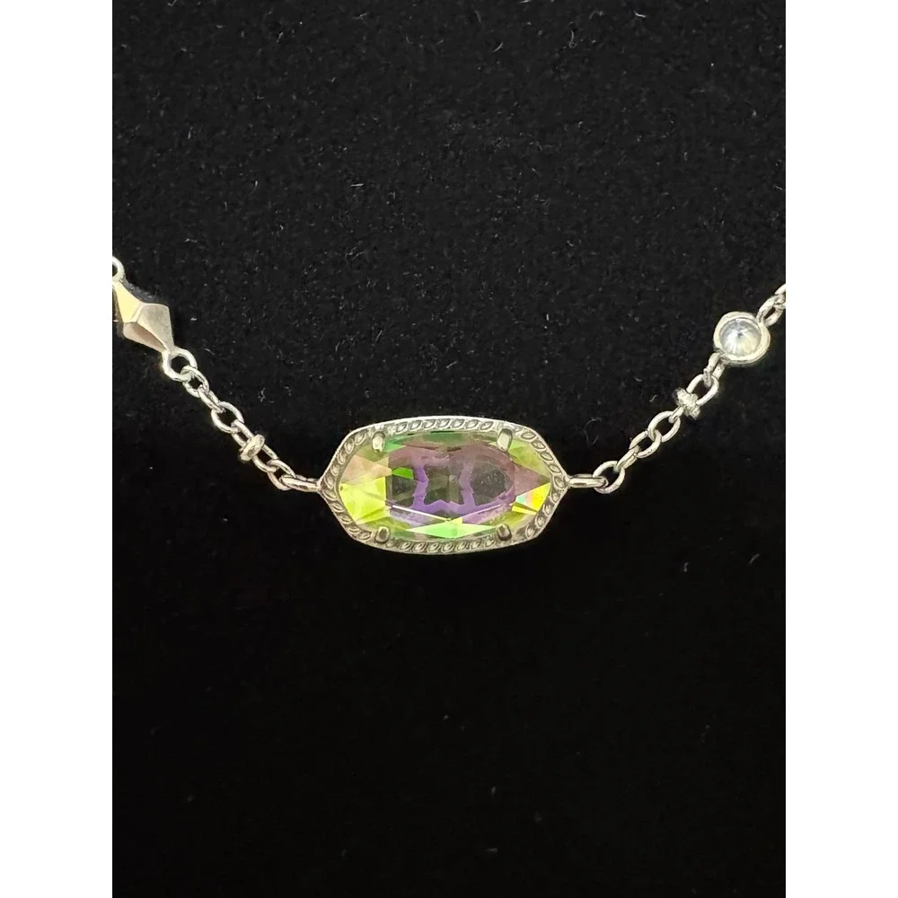 Kendra Scott Necklace Adjustable Silver Iridescent‎ Dichroic Glass Bolo Bead